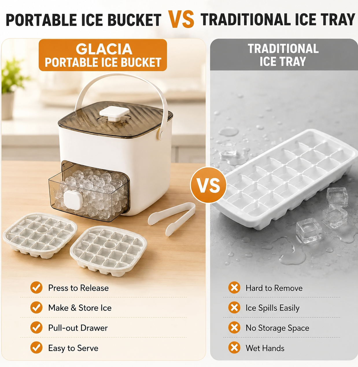 Glacia™ | 2-in-1 Press-to-Release Ice Cube System & Storage